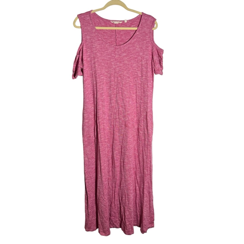 Soft Surroundings Cold Shoulder Pink Heathered Maxi Dress, Large